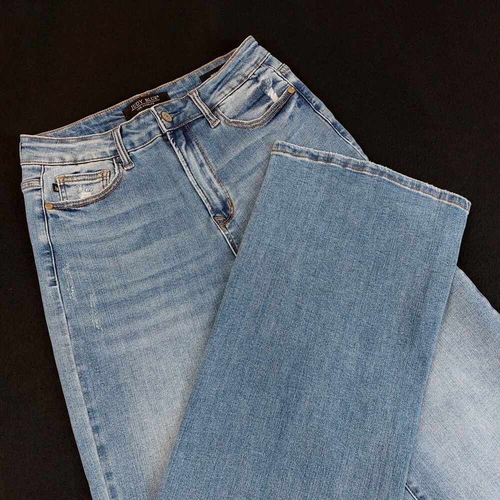Judy Blue Thats My Jam Wide Leg High Waist Distressed Jeans Womens 5/27 (28x32)